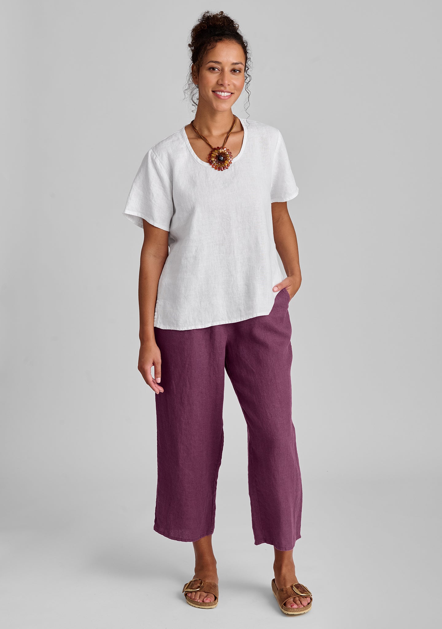 Floods - Linen Pants With Elastic Waist